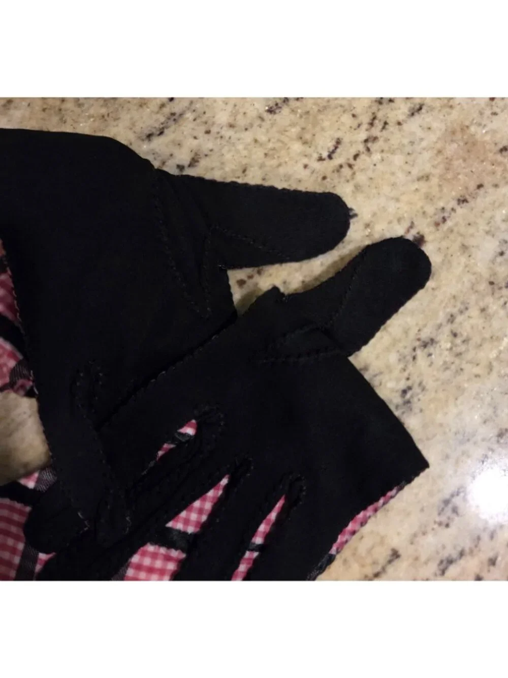 Vintage Womens Size L Pink Black Plaid Stretch Gloves Stretch *Hole Pinup